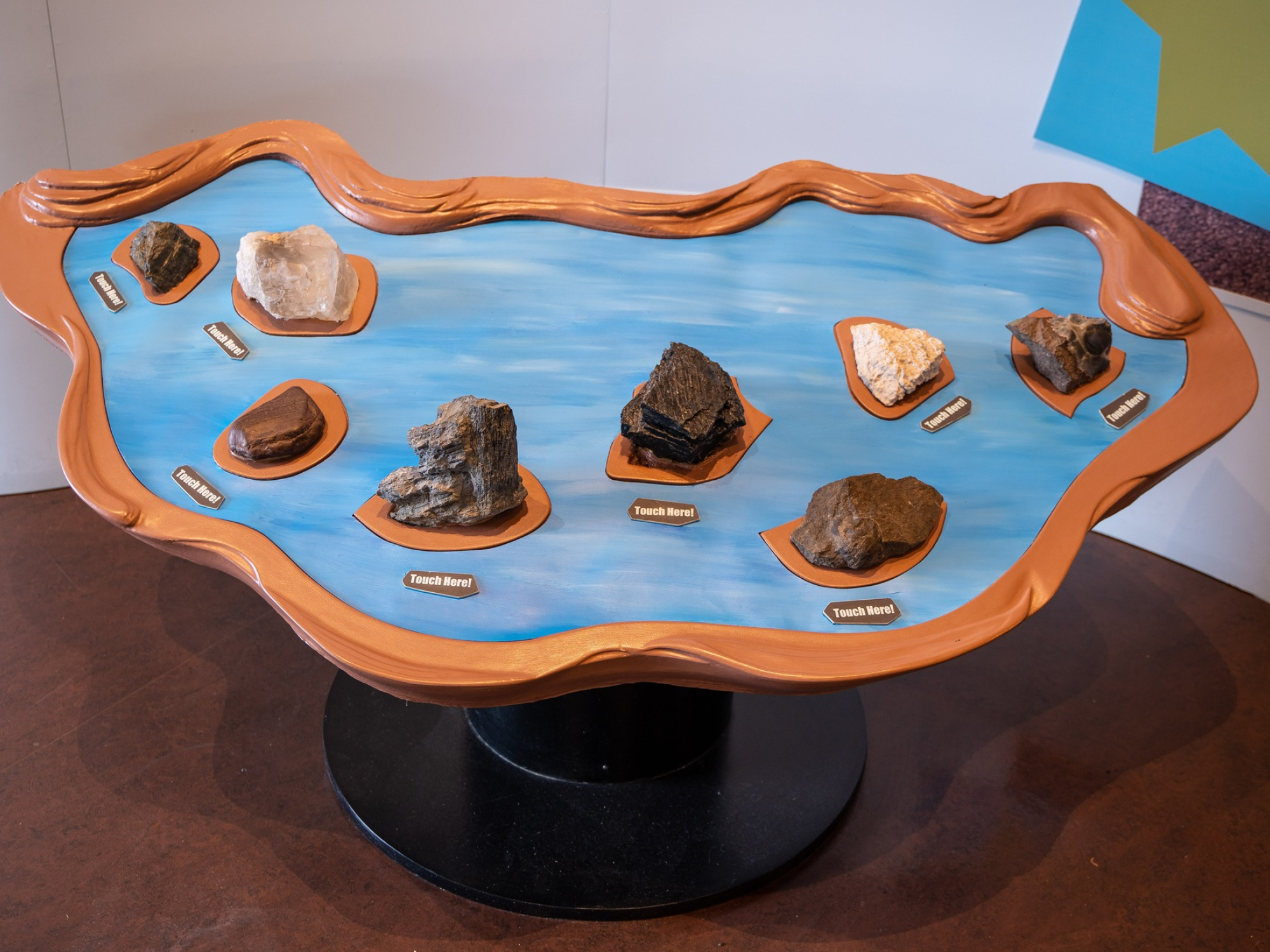 Gallery at the Fundy Geological Museum. Rock soup display.