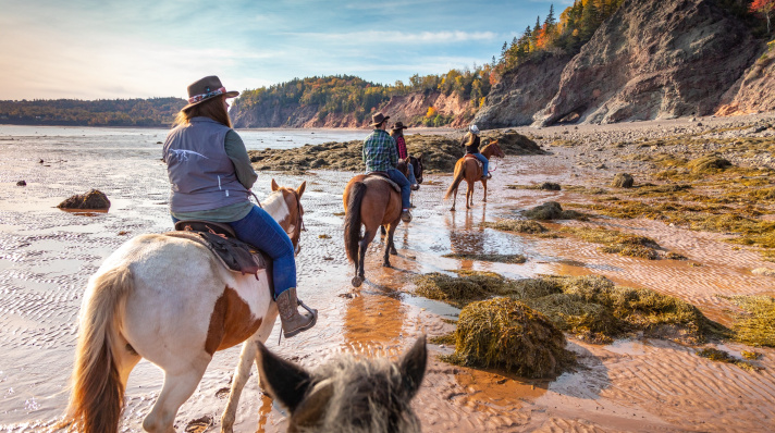 Danielle Serratos riding horseback on the beach taking visitors to search for fossils.
