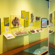 Gallery at the Fundy Geological Museum. Rocks and mineral are displayed on the wall.