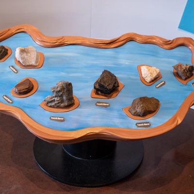 Gallery at the Fundy Geological Museum. Rock soup display.
